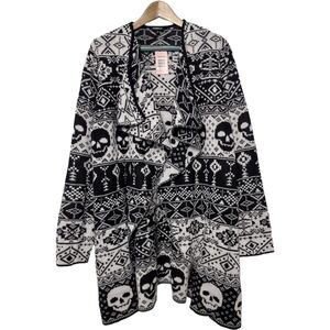 Torrid Skull Tribal Aztec Fair Isle Open Front Drape Duster Cardigan